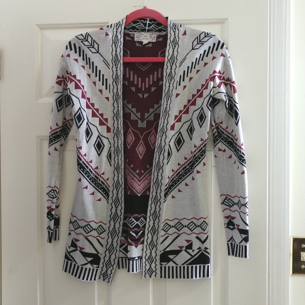 Pink Republic Geometric Print Open Cardigan Juniors Size XS Millennial Y2K Aztec